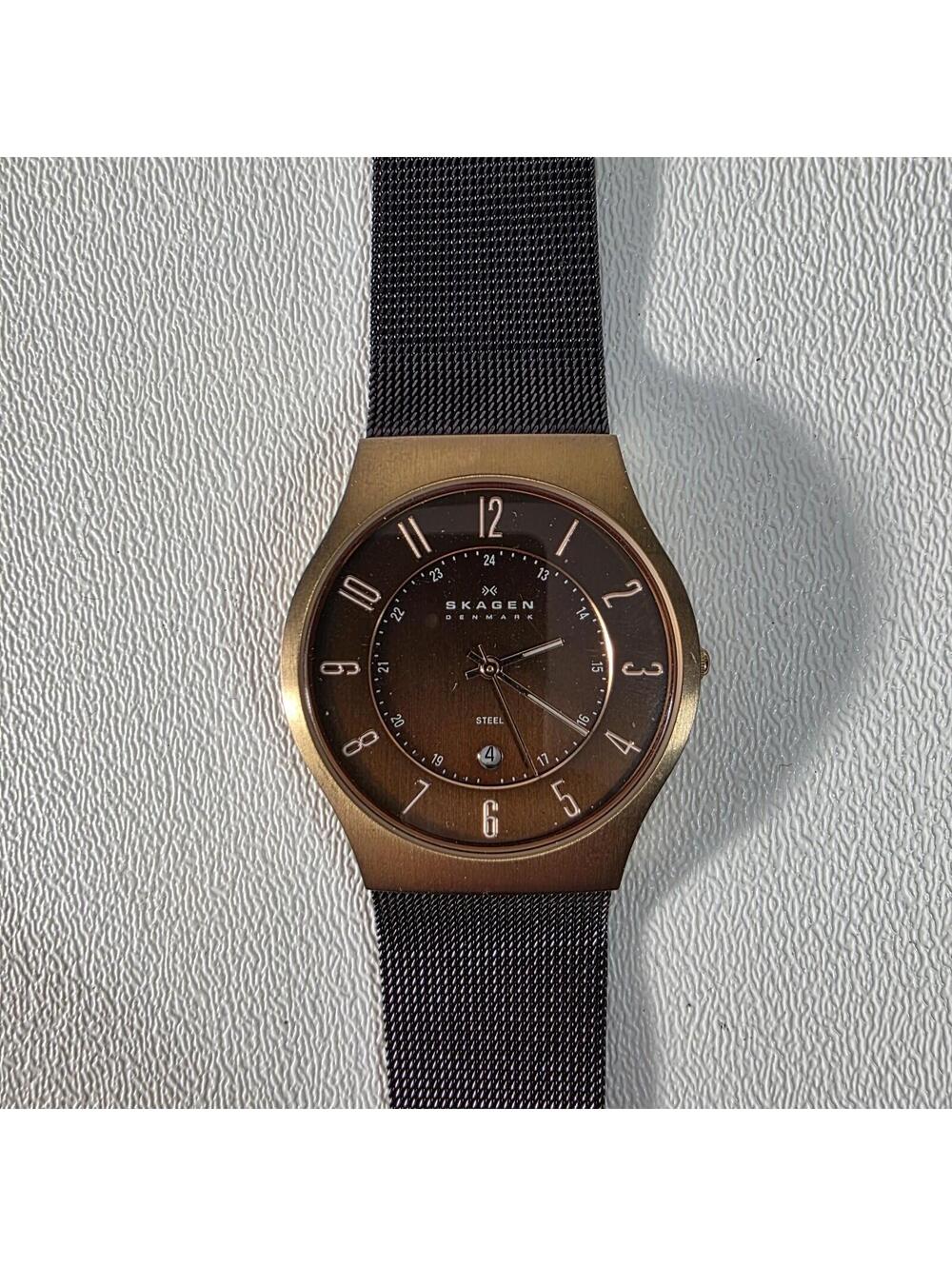 Skagen Mens Watch 36mm Rose Gold Steel Brown Dial Mesh Band 233XLRDD New Battery